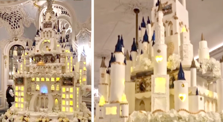 Den här bruden spenderar 13 000 pund på en underbar, fyra meter hög bröllopstårta som ser ut som ett slott och har inbyggd belysning