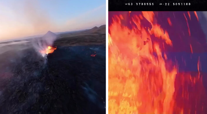 Hij wil zien wat er gebeurt in de monding van een uitbarstende vulkaan, maar de drone komt veel te dichtbij
