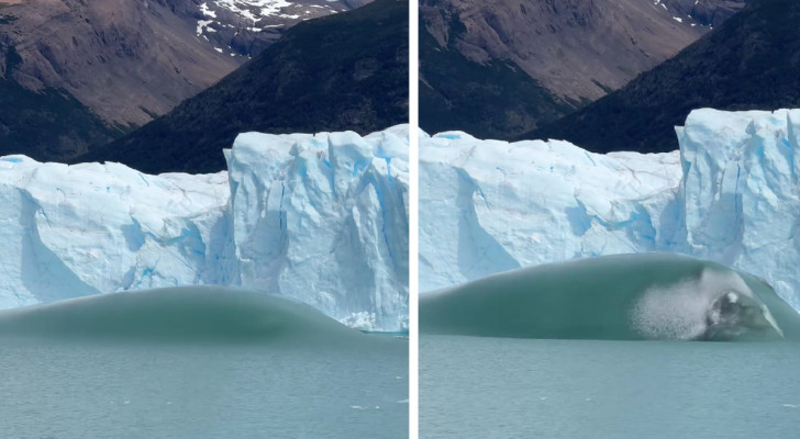 Tijdens een bezoek aan de gletsjer zijn toeristen getuige van een plotselinge gebeurtenis: een massa water stijgt op van de bodem