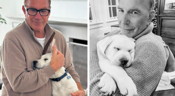 Kevin Costner con il suo cagnolino