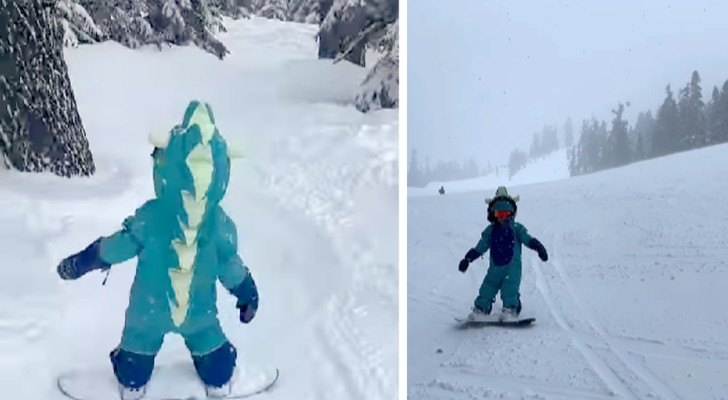 Föräldrarna gömmer en mikrofon i deras 4 år gamla dotters skidkläder och spelar in henne medan hon åker snowboard