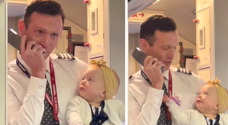 Piloot begroet passagiers en stelt zijn speciale “stewardess” voor
