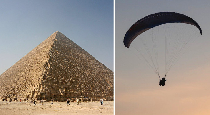 Skärmflygning vid den stora pyramiden i Giza: opublicerade bilder från ovan avslöjar något