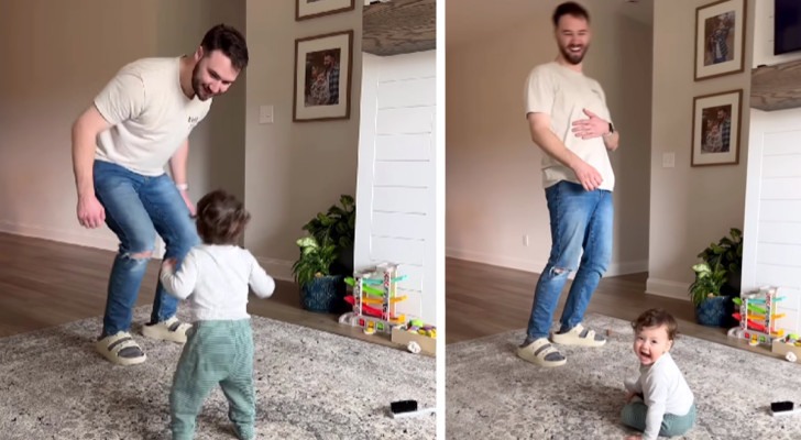 Un petit garçon apprend à sauter avec son papa : la vidéo de ses tentatives est trop mignonne