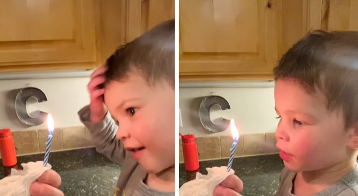 Ein Kind versucht, eine Kerze mit der Nase auszublasen: Warum haben seine Eltern es dazu aufgefordert? 
