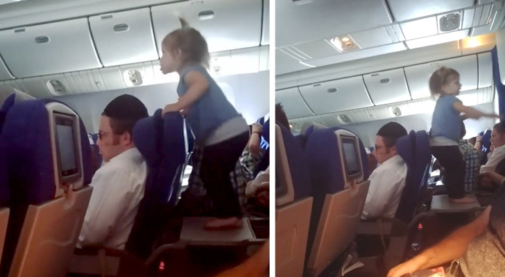 En liten flicka hoppar hejdlöst på det nerfällbara bordet på ett flygplan: "Om jag hade varit hennes förälder så hade jag skämts"