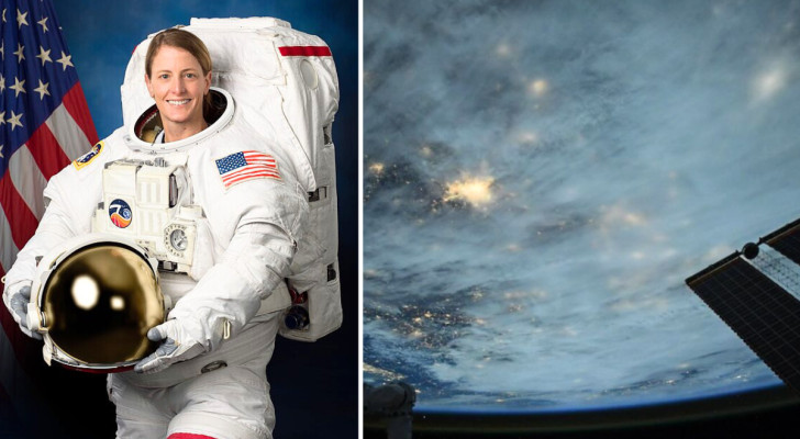En astronaut visar bilder av Jorden sedda från rymden