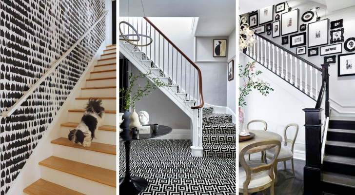 Bianco e nero sulle scale: 13 esempi d'arredo