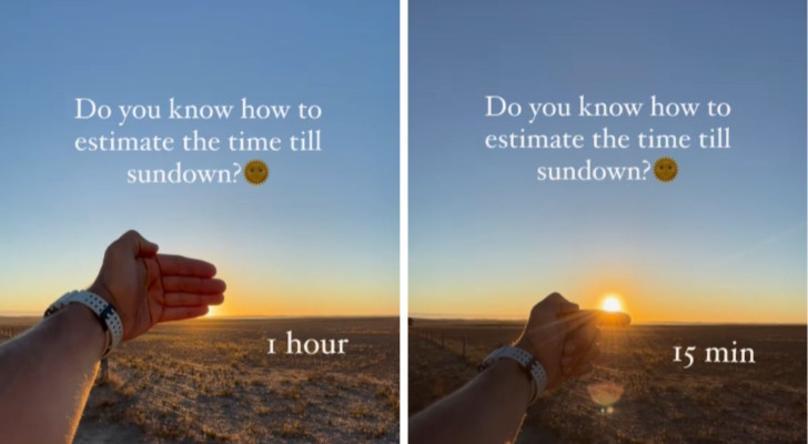 De methode met de vingers om te berekenen hoe lang het nog duurt tot zonsondergang