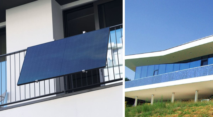 Exempel på solbalkonger med större eller mindre integration av panelerna
