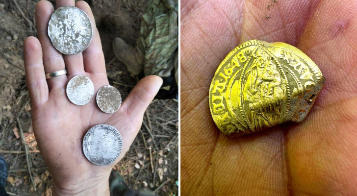 Quelques-unes des pièces d'or et d'argent trouvées en Pologne