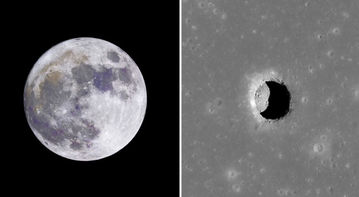 De maan en de ondergrondse grot ontdekt op de satelliet