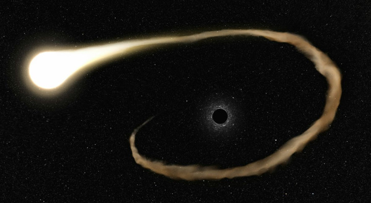 De weergave van een zwart gat, zoals degene die zich in de Omega Centauri-cluster zou moeten bevinden