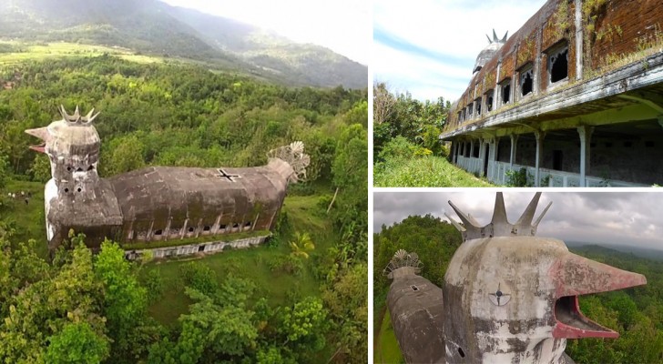 In een bos in Indonesië staat een enorme kerk in de vorm van een broedende kip...