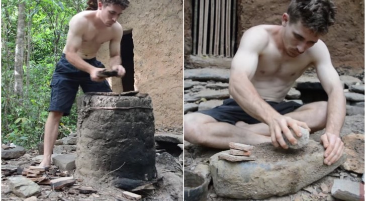 He lives like a primitive man creating EVERYTHING by himself: here's how he does it !