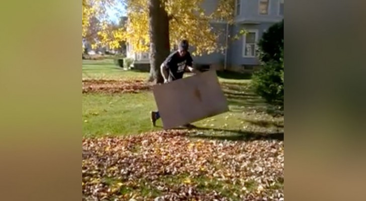 De snelste manier om van bladeren af te komen in de herfst? Het ENIGE wat je nodige hebt is een stuk karton.