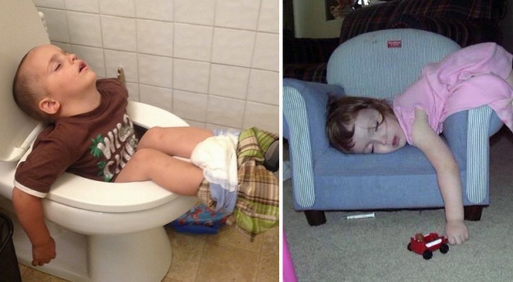 20 bambini che sono stati sorpresi dal sonno nei luoghi più assurdi