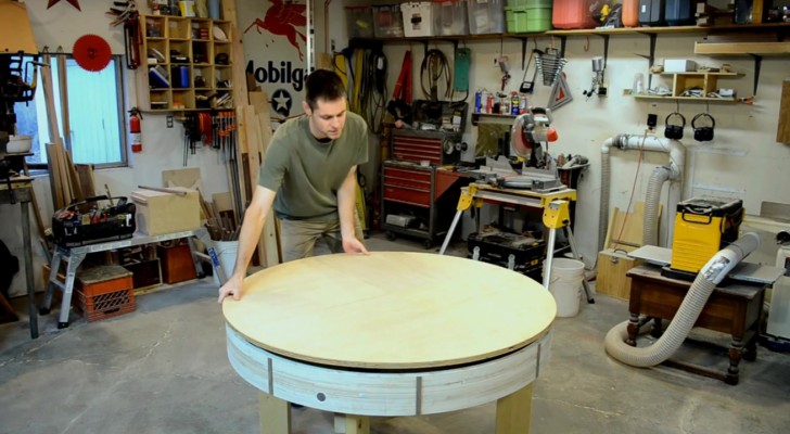 He creates a normal wooden table, but soon reveals a secret!