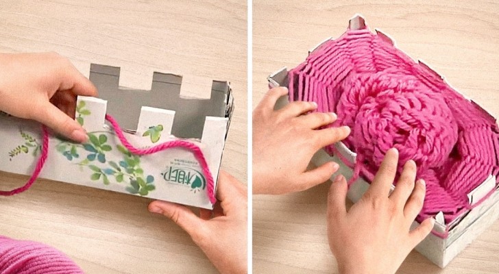 Come creare una sciarpa utilizzando la lana e due scatole di cartone