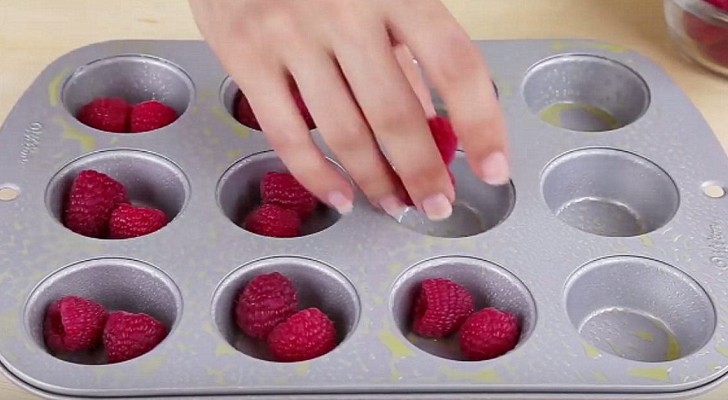 Put raspberries into a muffin pan with two other ingredients -- What you get is simply delicious!