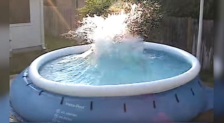 Mom films her kids in the backyard pool -- but dad arrives with an idea that makes quite a ... splash!