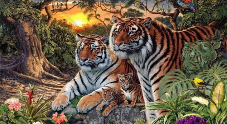 Le tigri sono molto abili nel mimetizzarsi: riesci a dire quante ce ne sono nell'Immagine?