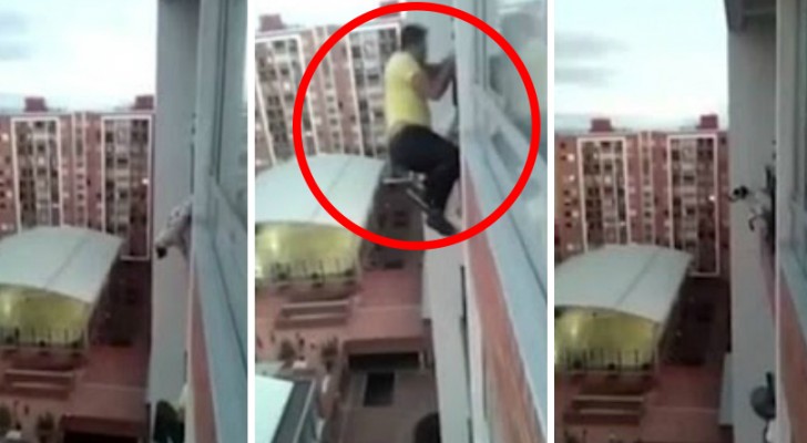 Een hond hangt over de rand van een balkon: deze man riskeert zijn leven om het dier te redden