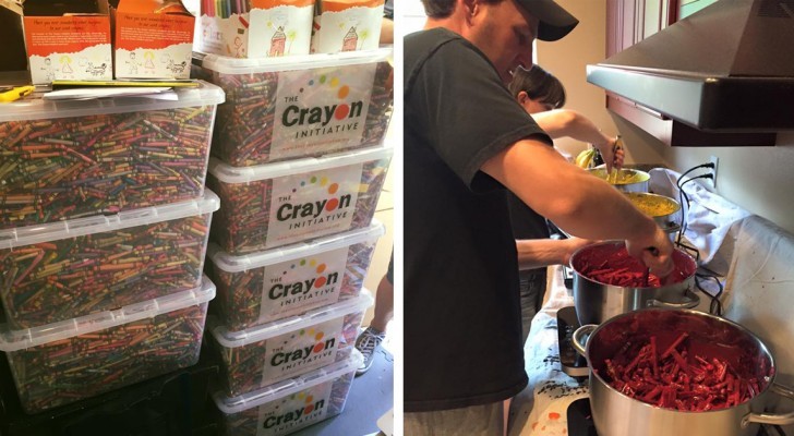 Un papa recoge crayones de colores usados de escuelas y restaurant: lo que hace es ejemplar