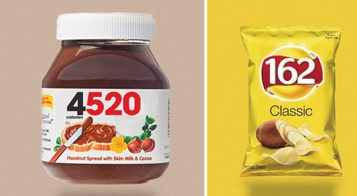 Zo zouden logo's van producten eruit zien als ze zouden vermelden hoeveel calorieën erin zitten!