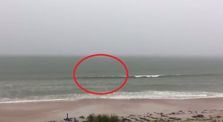 Während eines Gewitters am Strand beginnt er aufzunehmen: schaut genau auf den Wellenkamm!