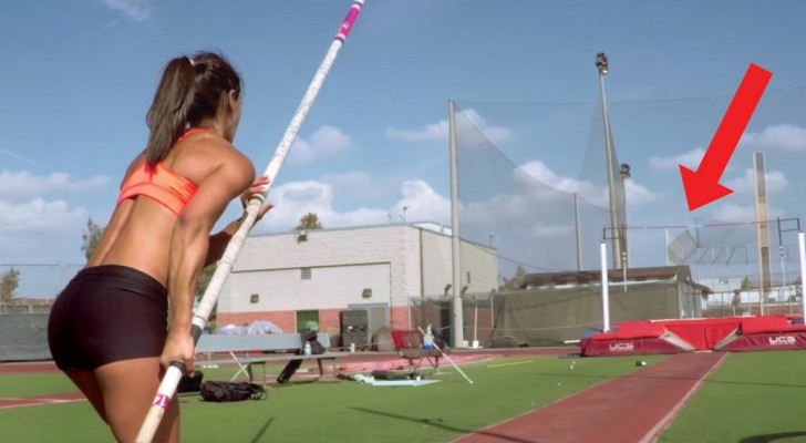 An athlete prepares to pole vault --- her subjective video is mesmerizing!