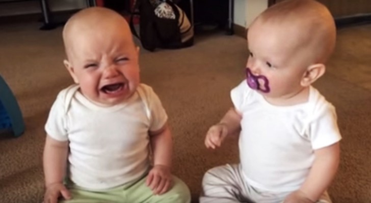 Two twin baby girls and one pacifier --- the result is quite amusing!