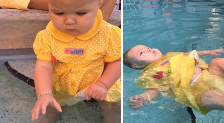 Die Kleine hier besucht einen Schwimmkurs für Säuglinge: das was sie gelernt hat, könnte ihr das Leben retten