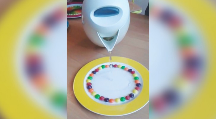 Place several candies on a plate --- pour hot water and see the surprise!
